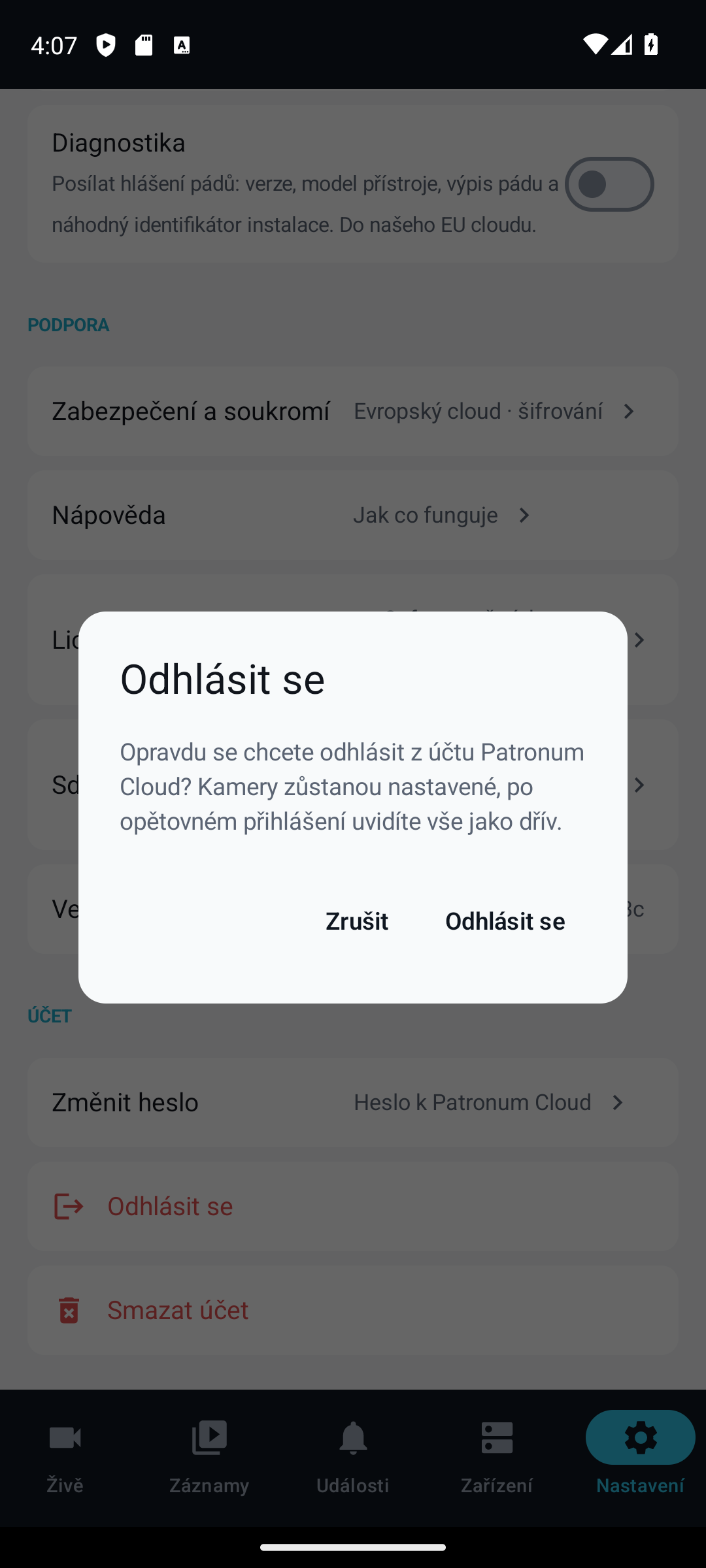 Potvrzení odhlášení