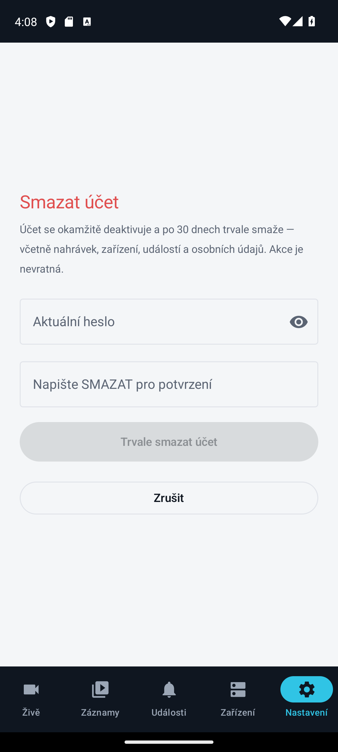 Smazat účet